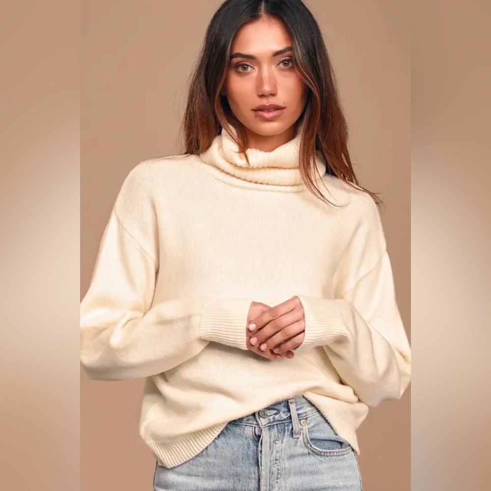 Lulu's Elegant Cream Turtleneck Sweater